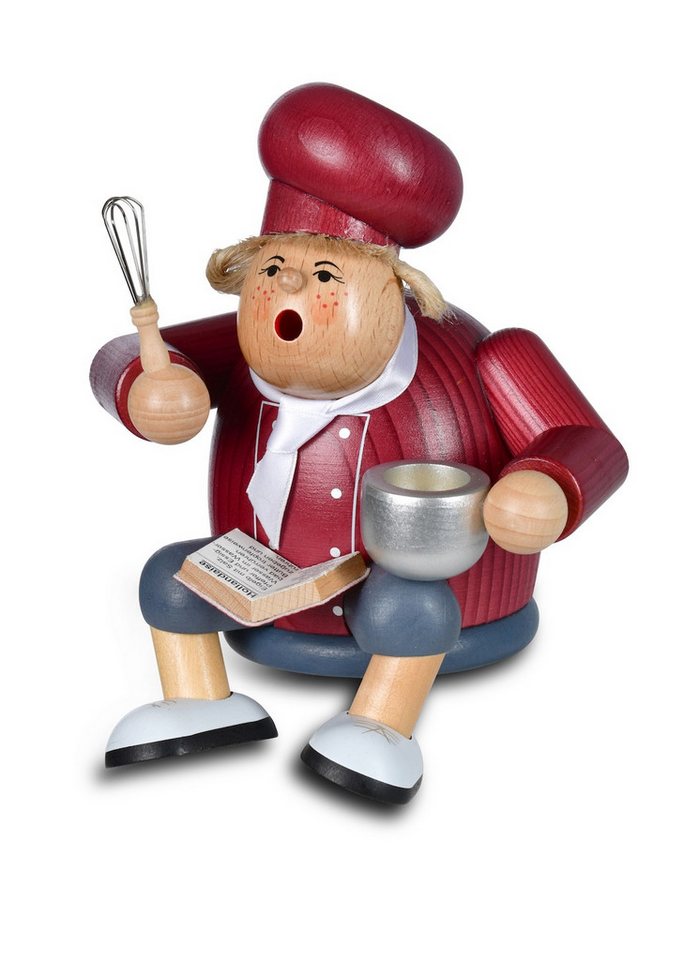 KWO Kunstgewerbe-Werkstätten Olbernhau GmbH Räuchermännchen Kantenhocker Küchenchefin - Höhe: 17 cm - 21409, (1 St), Handarbeit aus dem Erzgebirge von KWO Kunstgewerbe-Werkstätten Olbernhau GmbH