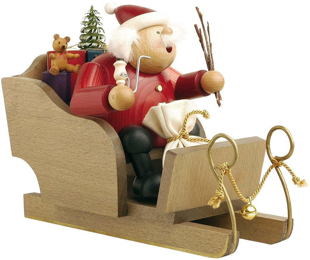 KWO Kunstgewerbe Werkstätten Räuchermännchen KWO Räuchermann Weihnachtsmann mit Schlitten, Handarbeit aus dem Erzgebirge von KWO Kunstgewerbe Werkstätten