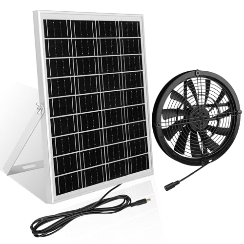 【20W 9.84FT Solar Ventilator】KWODE 20W Solarpanel Solar Lüfter 2000U/min, Solar Ventilator Gewächshaus Zubehör Outdoor mit DC Solar Fan Auspuffventilator für Hühnerställe, Schuppen, Haustierhäuser von KWODE