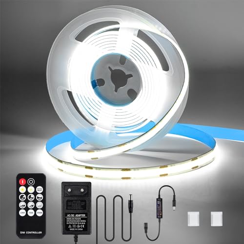 KWODE COB LED Streifen kaltesWeiß 2M 640LEDs COB LED Strip 6000K LED Band Dimmbar mit Fernbedienung & Netzteil, 12V Lichtband Leiste Lichterkette für TV Wohnzimmer Party DIY Dekoration von KWODE
