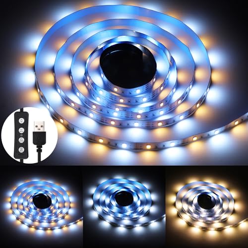 KWODE LED Band 2m, USB Dimmer LED Strip, Dimmbar 3000K Warmweiß & 6000K Kaltweiß Lichterkette Lichtband, 5V LED Streifen für Decke, Küche, Schlafzimmer (ohne FB) von KWODE