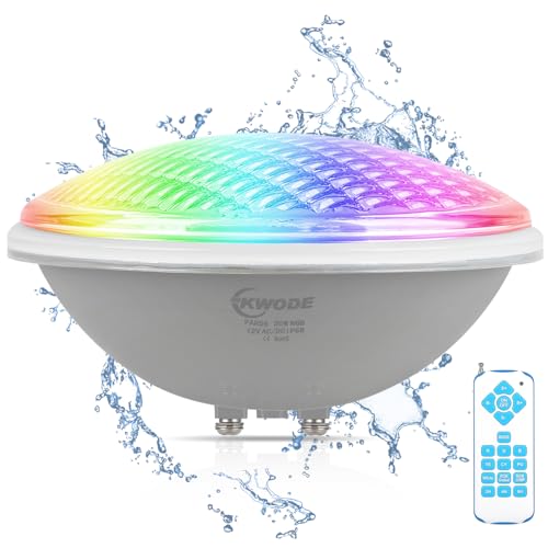 KWODE LED Poolbeleuchtung PAR56, 20W RGB Schwimmbadbeleuchtung, IP68 Wasserdichter Pool Lampe Licht mit Fernbedienung, Timing 2/4/6H, Unterwasserscheinwerfer Poolscheinwerfer [12V AC/DC] von KWODE