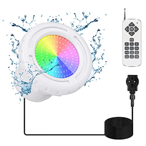 KWODE LED Poolbeleuchtung Unterwasser für Aufstellpool, 12W RGB Dimmbar Frame Pool Poolbeleuchtung mit Fernbedienung, 12V LED Unterwasserscheinwerfer IP68 Wasserdicht mit 7m Kabel von KWODE