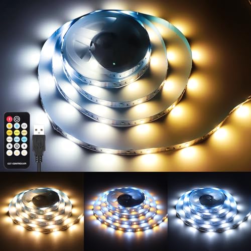 KWODE LED Strip 2M mit Fernbedienung, USB Dimmbar LED Streifen, 3000K Warmweiß & 6000K Kaltweiß Lichtband, 5V DIY Selbstklebend, LED Leiste, LED Band für TV, Innen, Schreibtisch von KWODE