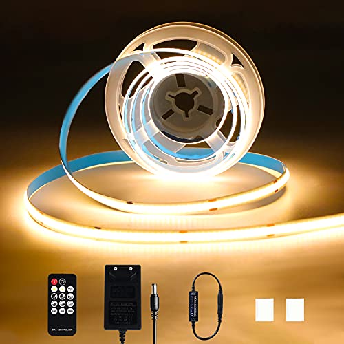 KWODE LED Strip Warmweiss 2M 640LEDs COB Streifen 3000K LED Band Dimmbar mit Fernbedienung & Netzteil, 12V Lichtband Leiste Lichterkette für TV Wohnzimmer Party DIY Dekoration von KWODE