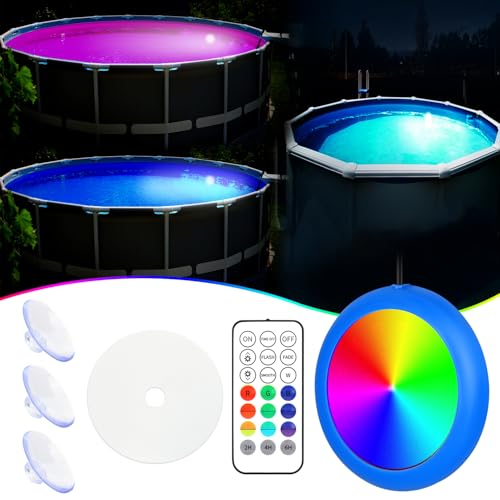 KWODE Poolbeleuchtung LED, 10W RGB oberirdische Schwimmbadbeleuchtung Timing 2/4/6H, IP68 Magnetische Wasserdichter Pool Lampe Licht für Frame Pool Stahlwandpool, 7M Kabel von KWODE