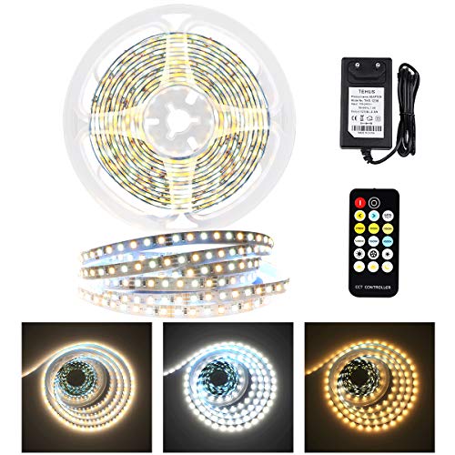 KWODE LED Band Lichterkette, 3m LED Strip Dimmbar 3000K Warmweiß & 6000K Kaltweiß lichtband, 12V LED Streifen mit Netzteil & Fernbedienung für Decke, Küche, Schlafzimmer von KWODE