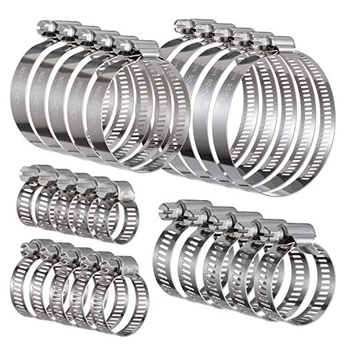 KWOKWEI Edelstahl Schlauchschellen, 25 Stück Schlauchklemmen 10-76 mm, 304 Edelstahl Spannbereich Bandbreite 12mm, Profi Verstellbare Stufenlos Rohrschellen für Gartenschlauch Rohren Teich Motorräder von KWOKWEI