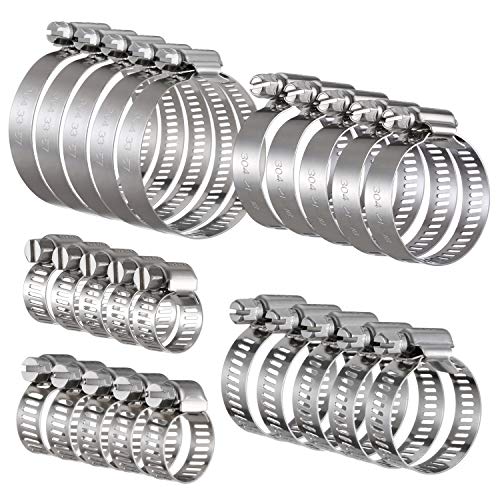 KWOKWEI Edelstahl Schlauchschellen, 25 Stück Schlauchklemmen 6-57 mm, 304 Edelstahl Spannbereich, Profi Verstellbare Stufenlos Rohrschellen für Gartenschlauch Rohren Teich Motorräder von KWOKWEI