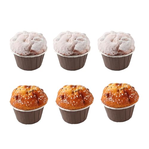 6 Stück Gefälschte Cupcake-Modelle, Künstliche Cupcakes für die Präsentation, Künstliche Kuchen, Simulation von Muffin-Brot-Desserts für Präsentations-Requisiten, Zuhause, Küche,(#2) von KWQBHW