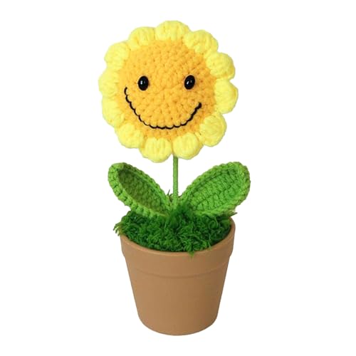 Gehäkelte Sonnenblume, Topfpflanze, Künstliche Gestrickte Sonnenblume, Niedliche Strick-Kunstblume mit Topf, Handgefertigte Sonnenblume für Frauen, Jahrestag, Weihnachtsgeschenk(Smiley) von KWQBHW