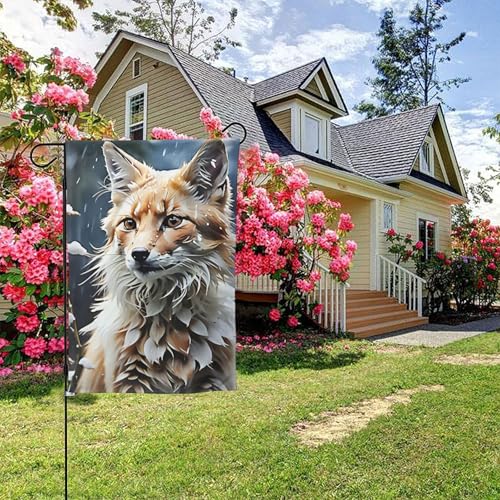 Abstrakte Kunst Tier Fuchs Poster Stil C Doppelseitige Gartenflagge, 28x40 Zoll Hof Außendekoration von KWQDOZF