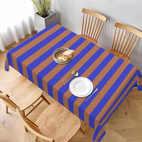 Blaue und braune rechteckige Tischdecke bordeauxrote und cremefarbene Streifen waschbare Tischdecke dekorative längliche Tischdecke für Urlaub Party Bankett Event Abendessen von KWQDOZF