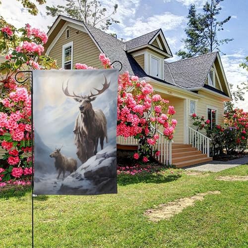 Elch-Elch-Malerei-Poster, doppelseitige Gartenflagge, 28 x 40 Zoll, Hof-Außendekoration von KWQDOZF