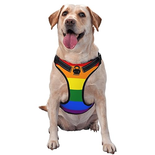 Geschirr für große Hunde, kein Ziehen, verstellbare weiche Weste für große Hunde, leicht zu kontrollierendes Geschirr (Regenbogen-LGBT-Pride-Flagge, Streifen) von KWQDOZF