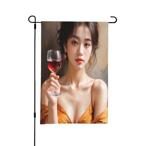 Hübsches Mädchen trinkt aus dem Kelchstil. Doppelseitige Gartenflagge, 30,5 x 45,7 cm, Hof-Außendekoration Hübsches Mädchen trinkt aus dem Kelchstil. Doppelseitige Gartenflagge, 30,5 x 45,7 cm, Hof-Außendekoration von KWQDOZF
