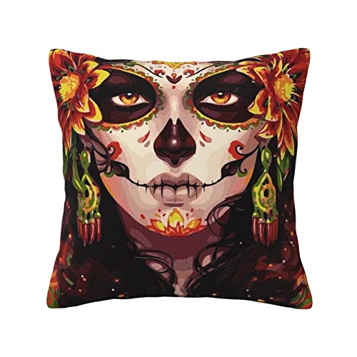 KWQDOZF EL Dia De Los Muertos Day of The Dead Girl Dekokissenbezug quadratische Kissenbezüge zweiseitiger Druck 18x18 inch von KWQDOZF