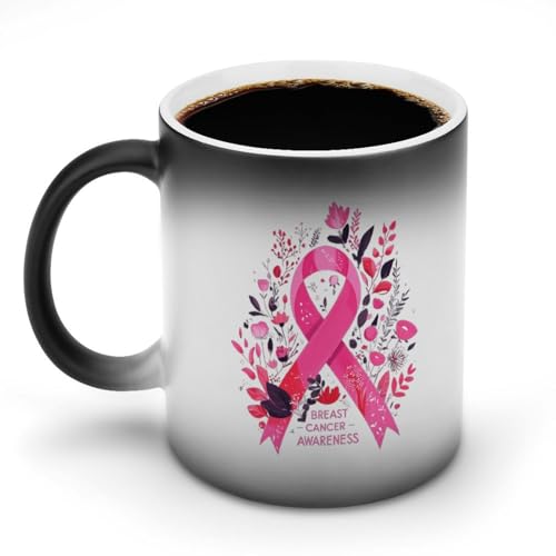 KWQDOZF Lustige Kaffeetasse aus Keramik mit Aufschrift „Breast Cancer Awareness, heiße, wechselnde Teetasse für Geburtstage, Männer und Frauen von KWQDOZF