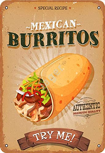 KWQDOZF Mexikanische Burritos Retro Metall Dekor Metall Zinn Zeichen 8x12 Zoll von KWQDOZF