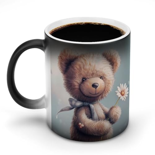 KWQDOZF Niedlicher Bär mit einer Blume, Farbwechseltasse, einfache, süße, wärmewechselnde Keramik-Kaffeetasse, originelle Teetasse, lustige Wassertasse für das Homeoffice, 312 ml KWQDOZF Niedlicher Bär mit einer Blume, Farbwechseltasse, einfache, süße, wärmewechselnde Keramik-Kaffeetasse, originelle Teetasse, lustige Wassertasse für das Homeoffice, 312 ml von KWQDOZF