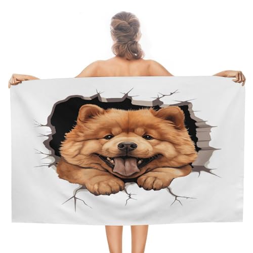 KWQDOZF Peeking Chow Chow Strandbad 31x51 Zoll saugfähig weich sanddicht 3D rissig gebrochen Loch Badetuch Camping Pool Strandtücher von KWQDOZF