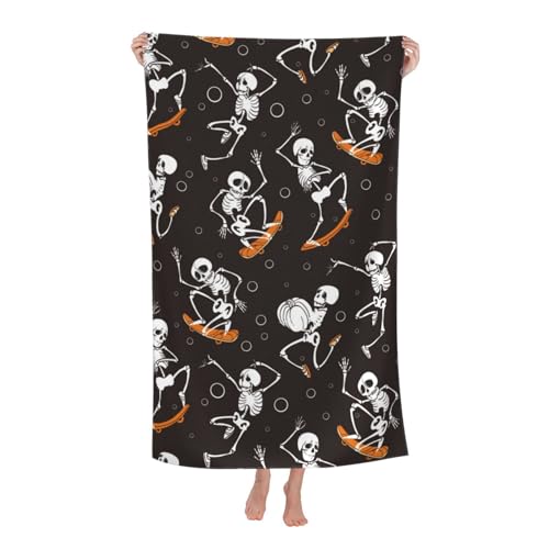 KWQDOZF Strandtuch – Ultraweiches Handtuch aus Polyesterfaser mit lebendigen Drucken und Mehrzweckdesign, 81,3 x 132,1 cm – Skelett-Skateboard von KWQDOZF