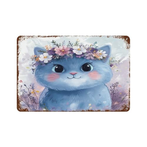 KWQDOZF Vintage Schilder Metall 8"x12" Blume Katze Custom Metallschild Geschenk Schlafzimmer Retro Neuheit Cafe Shop von KWQDOZF