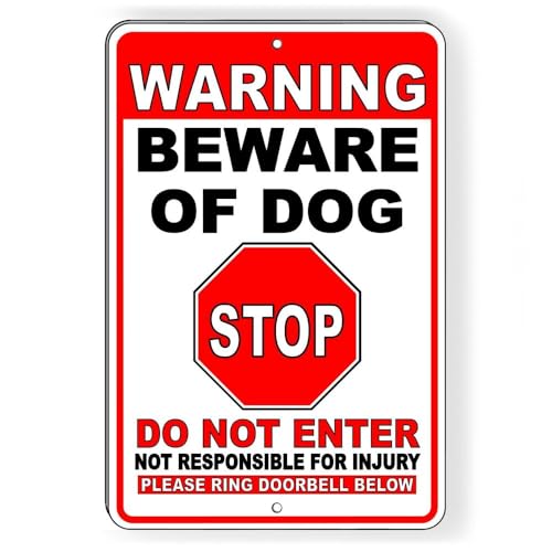 KWQDOZF Warnung Vorsicht Von Hund Wird Beißen Stop DoEnter Ring Türklingel Metall Zeichen 8x12 Zoll von KWQDOZF