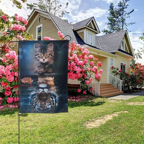 Katzenreflexion und Tiger-Poster, doppelseitige Gartenflagge, 28 x 40 Zoll, Hof-Außendekoration Katzenreflexion und Tiger-Poster, doppelseitige Gartenflagge, 28 x 40 Zoll, Hof-Außendekoration von KWQDOZF