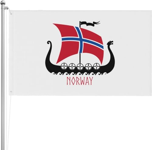 Norwegische Flagge Norwegen Wikingerschiff Drachenboot-Flagge 3x5 FT für den Außenbereich doppelseitige Flagge Polyester Hofbanner Innendekoration von KWQDOZF
