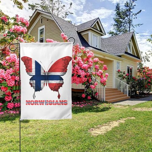 Norwegische Flagge Schmetterling doppelseitige Gartenflagge, 28 x 40 Zoll Hof Außendekoration von KWQDOZF