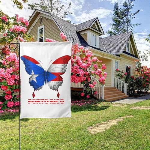 Porto Rico Flagge Schmetterling Doppelseitige Gartenflagge, 28x40 Zoll Hof Außendekoration von KWQDOZF