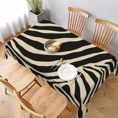 Rechteckige Tischdecke mit Zebramuster Hellbraun und schwarz Zebrastreifen Hellbraun und schwarz waschbare Tischdecke dekorative längliche Tischdecke für Urlaub Party Bankett Event Abendessen von KWQDOZF