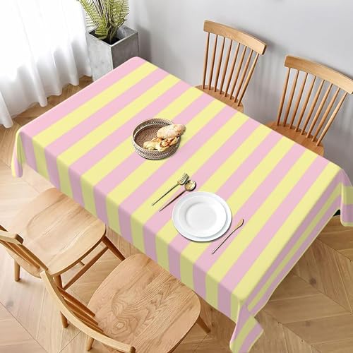 Sanftes Gelb und zartes Rosa rechteckige Tischdecke bordeauxrote und cremefarbene Streifen waschbare Tischdecke dekorative längliche Tischdecke für Urlaub Party Bankett Event Abendessen von KWQDOZF