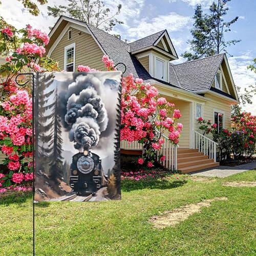 Steam Old Train Retro Poster Style A Doppelseitige Gartenflagge, 28x40 Zoll Hof-Außendekoration von KWQDOZF