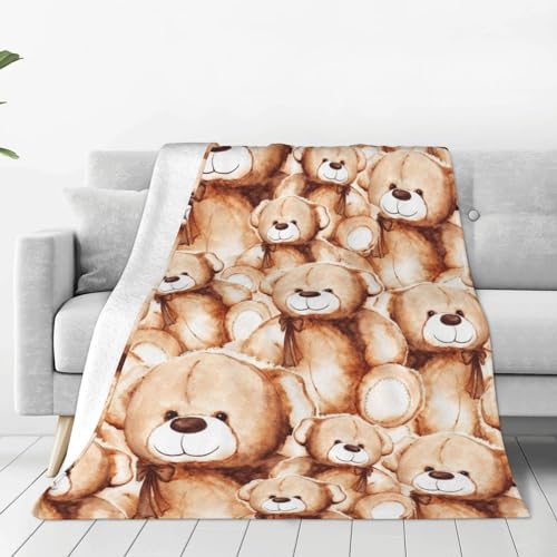 Überwurfdecke mit süßem Teddybär-Cartoon, gemütliche Anti-Pilling-Fleecedecke, leicht und warm, strapazierfähig, ultraweich, für Sofa, Camping oder Reisen, 203 x 152 cm von KWQDOZF