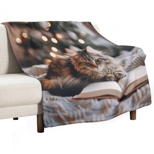 Vibrant Pets Katzen-Überwurfdecke, flauschig, leicht, weich, gemütlich, warm, süße Kätzchen-Lesebuch-Tier-Flanelldecke in Neon-Optik für Couch und Sofa, 101,6 x 127 cm von KWQDOZF