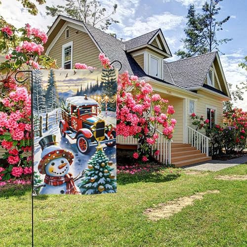 Weihnachtskranz Schneemann Stil B Doppelseitige Gartenflagge, 28x40 Zoll Hof-Außendekoration Weihnachtskranz Schneemann Stil B Doppelseitige Gartenflagge, 28x40 Zoll Hof-Außendekoration von KWQDOZF