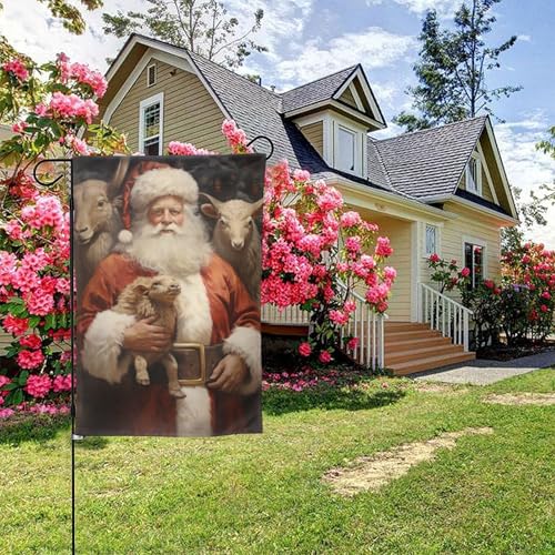 Weihnachtsmann und Tiere Poster Stil Eine doppelseitige Gartenflagge, 28x40 Zoll Hof-Außendekoration Weihnachtsmann und Tiere Poster Stil Eine doppelseitige Gartenflagge, 28x40 Zoll Hof-Außendekoration von KWQDOZF