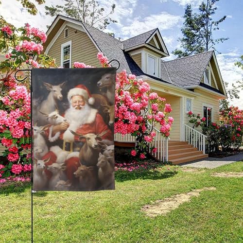 Weihnachtsmann und Tiere Poster doppelseitige Gartenflagge, 28 x 40 Zoll Hof Außendekoration von KWQDOZF