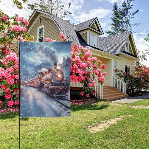 Weihnachtszug Schneeflocken Poster Doppelseitige Gartenflagge, 28x40 Zoll Hof Außendekoration von KWQDOZF