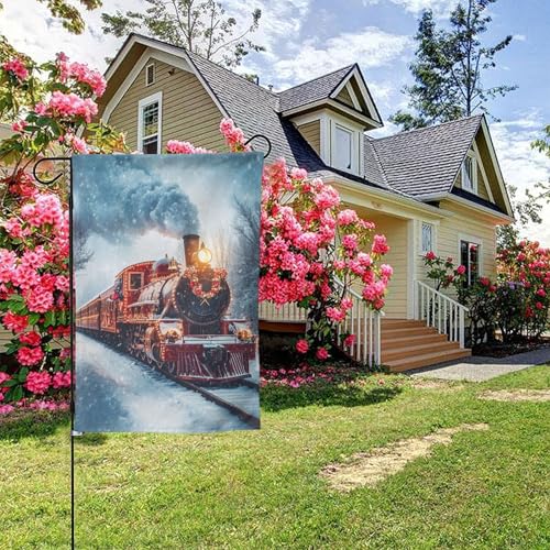 Weihnachtszug Schneeflocken Poster Stil A Doppelseitige Gartenflagge, 28x40 Zoll Hof-Außendekoration von KWQDOZF