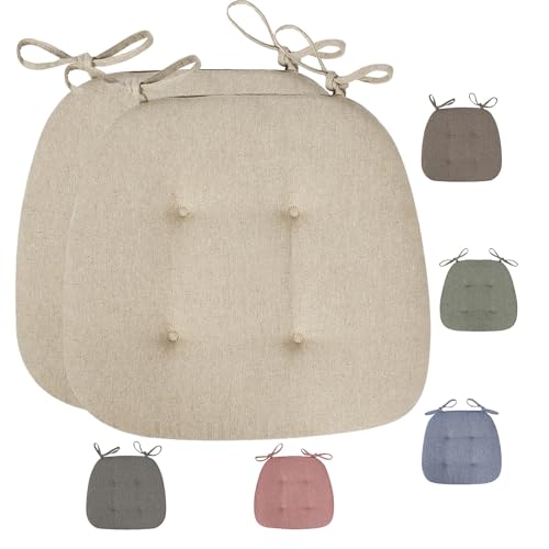 KWULDNAL 2er Set Stuhlkissen mit Bändern, Rutschfestes Sitzkissen Ideal mit Schnürsenkeln und Reißverschluss für zu Hause und Gartendekoration(Beige) von KWULDNAL
