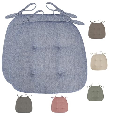 KWULDNAL 2er Set Stuhlkissen mit Bändern, Rutschfestes Sitzkissen Ideal mit Schnürsenkeln und Reißverschluss für zu Hause und Gartendekoration(Blue) von KWULDNAL