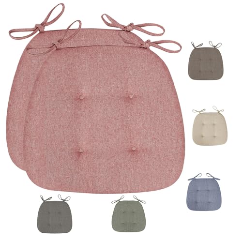KWULDNAL 2er Set Stuhlkissen mit Bändern, Rutschfestes Sitzkissen Ideal mit Schnürsenkeln und Reißverschluss für zu Hause und Gartendekoration(Pink) von KWULDNAL