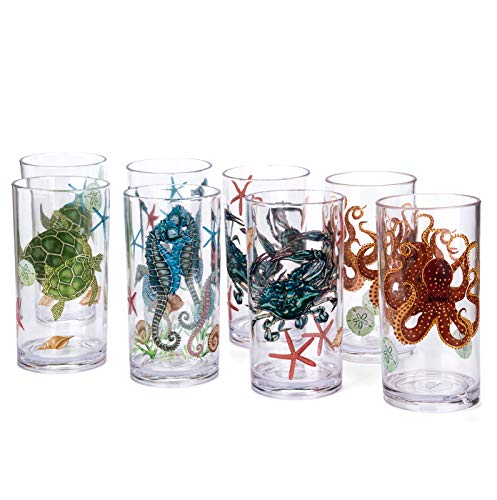 KX-WARE Sea Ocean Life Trinkgläser, Kunststoff, gemischt, 590 ml, 8 Stück von KX-WARE