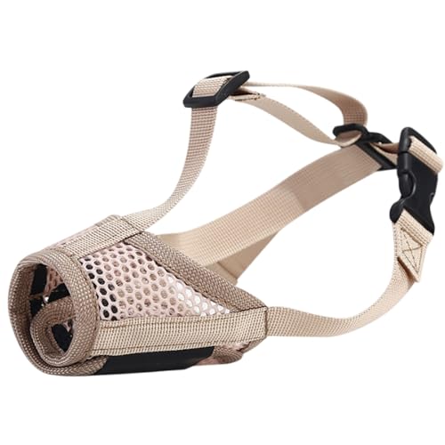 Hundekorb Maulkorb, Maulkorb for Hunde, atmungsaktives Netzgewebe mit selbstklebenden Schnallenriemen, Hunde können Trinken, in Schwarz und Khaki, mehrere Größen(Khaki,L) von KXAOXGRC