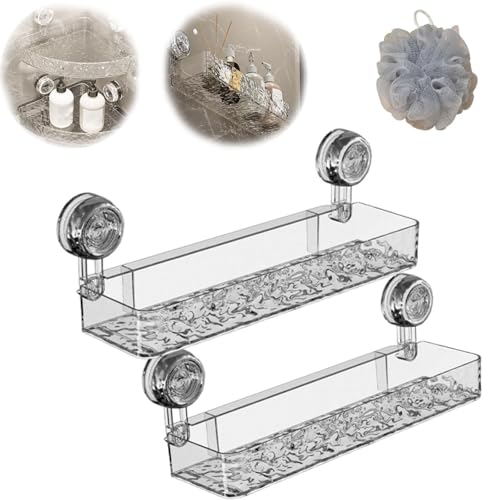 KXAOXGRC Duschablage mit Saugnäpfen für das Badezimmer, Duschablage aus gewelltem Acryl mit Saugnapf, 6 Stück, Mehrfarbig(2xtransparent Rectangle) von KXAOXGRC