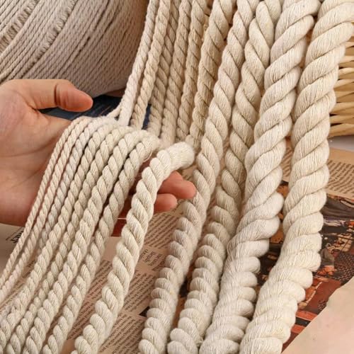 KXAOXGRC Makramee-Baumwollseil, 3-strängige, gedrehte Kordel aus 100% Baumwolle for Nähen, Mehrfarbig, 2–20 mm x 2–25 m(Beige8mmx10m) von KXAOXGRC