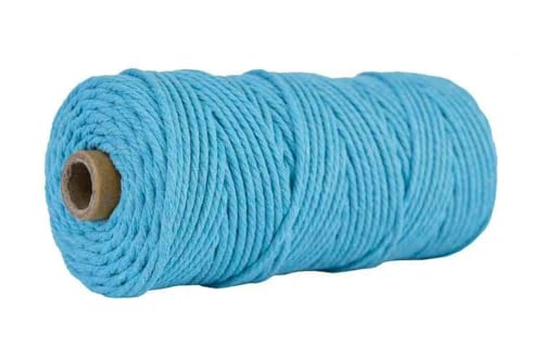 KXAOXGRC Makramee-Baumwollseil, Gedrehte Makramee-Kordel, 99% Baumwolle, 3,0 mm, 110 Yards, Mehrfarbig(Sky Blue) von KXAOXGRC